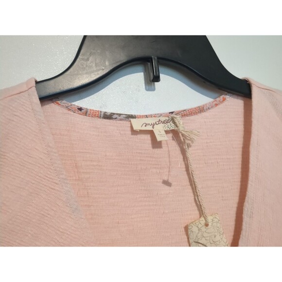 Nwt Mystree Peach Sleeveless Boho Top Patchwork S Women's Vee Neck - Picture 3 of 4